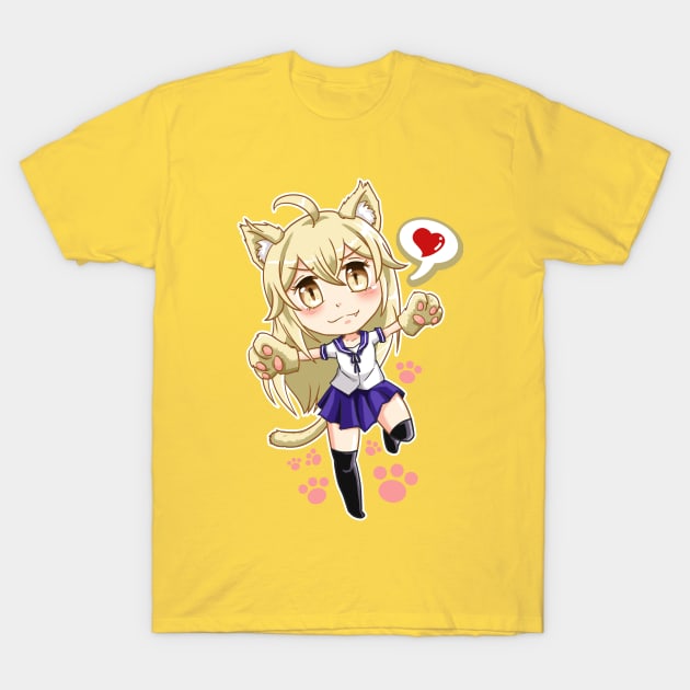 Kawaii Anime Cat Girl T-Shirt by Kisaragi Arts